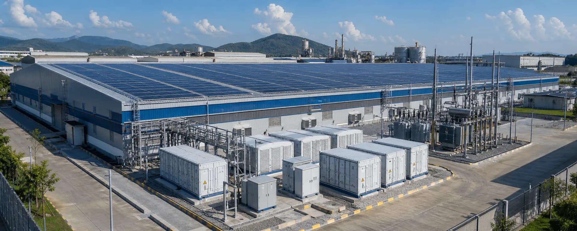 Industrial facility with solar rooftop and BESS infrastructure